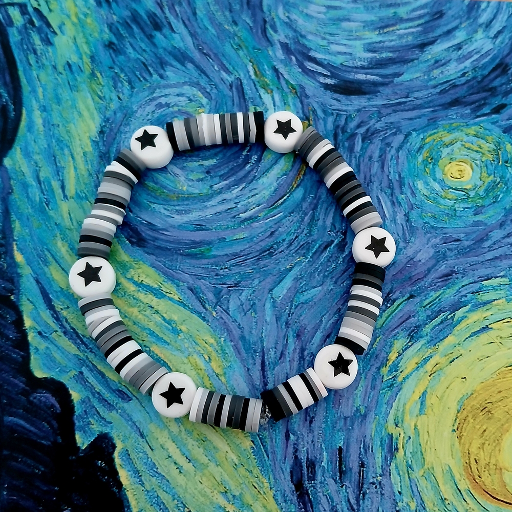 Black and White Star Beaded  Bracelet